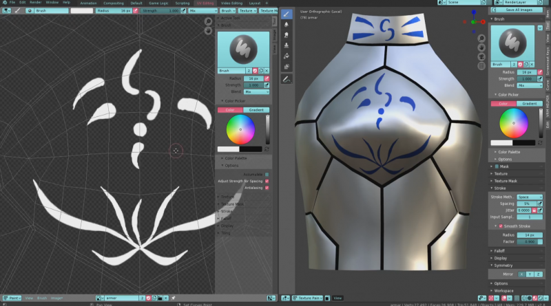 Blender2.8でテクスチャを描きやすいUV展開のやり方：鎧の模様を 